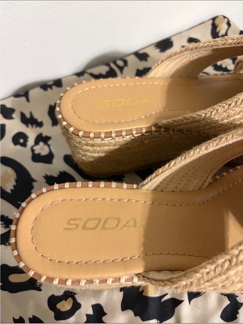 Soda Natural Tan Woven Platform Wedge Sandals - Picture 2 of 4